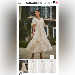 New Sugar Lips Ivory & Gold Jacquard Tiered Maxi Dress